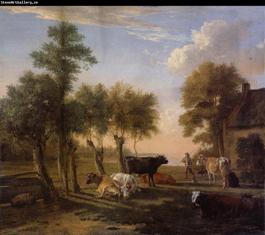 REMBRANDT Harmenszoon van Rijn Cows in the Meadow near a Farm